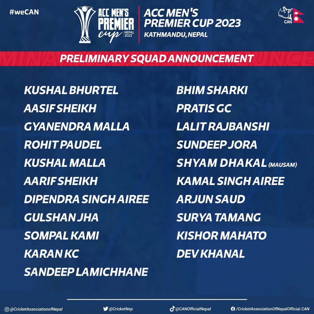 ACC Premier Cup: Preliminary Team Announcement