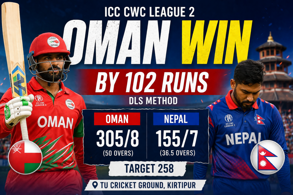 Oman defeat Nepal by 102 runs in ICC Cricket World Cup League 2 match