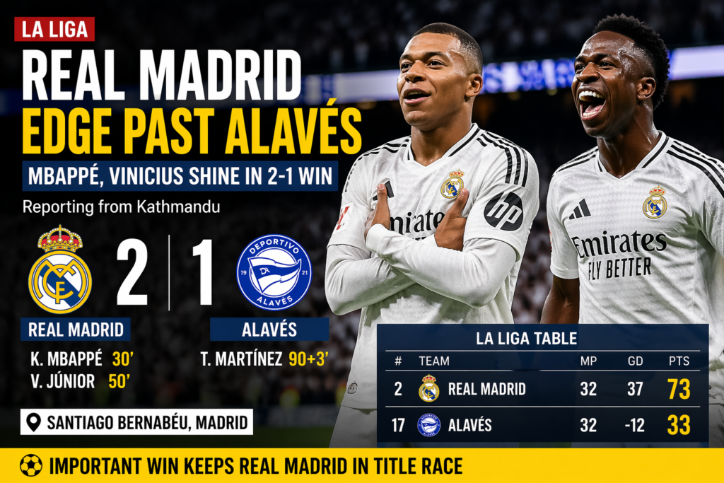 Real Madrid Beat Deportivo Alaves 2 1 to Stay in La Liga Title Race