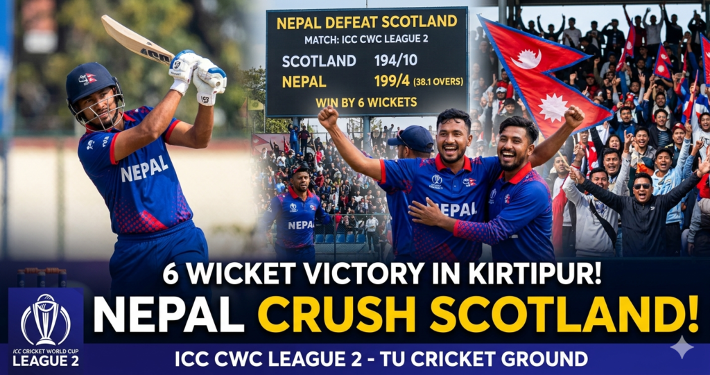 Nepal Defeat Scotland by 6 Wickets in ICC CWC League 2 Match at Kirtipur