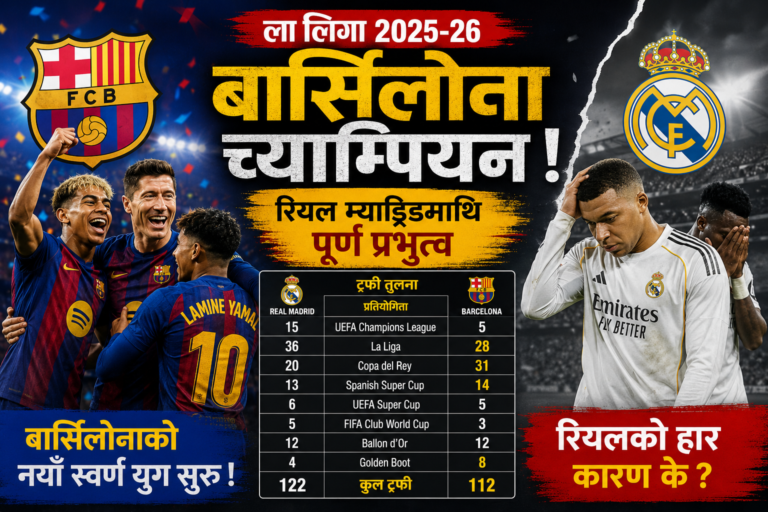 रियल म्याड्रिड गत दुई सिजनमा ट्रफीरहित, बार्सिलोनाले जित्यो ला लिगा २०२५–२६ उपाधि