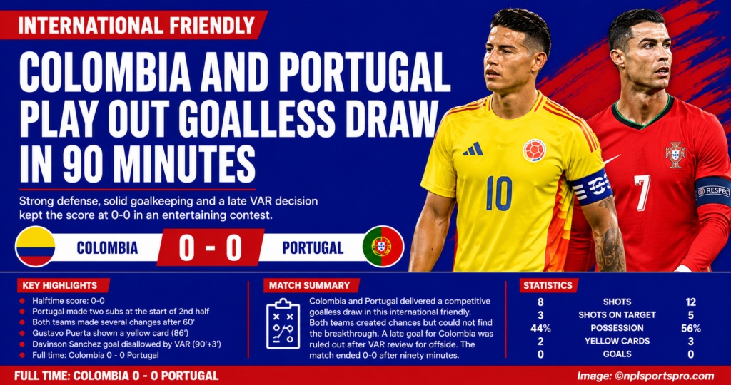 Colombia hold Portugal to a goalless draw after late VAR check