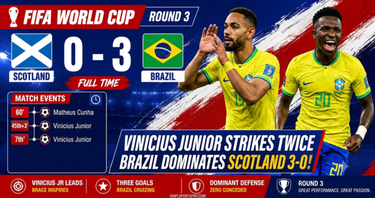 Vinicius Jr. scores twice against Scotland, Brazil moved into knockout stage