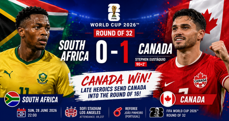 Canada beats South Africa with dramatic injury time winner to reach FIFA World Cup Round of 16