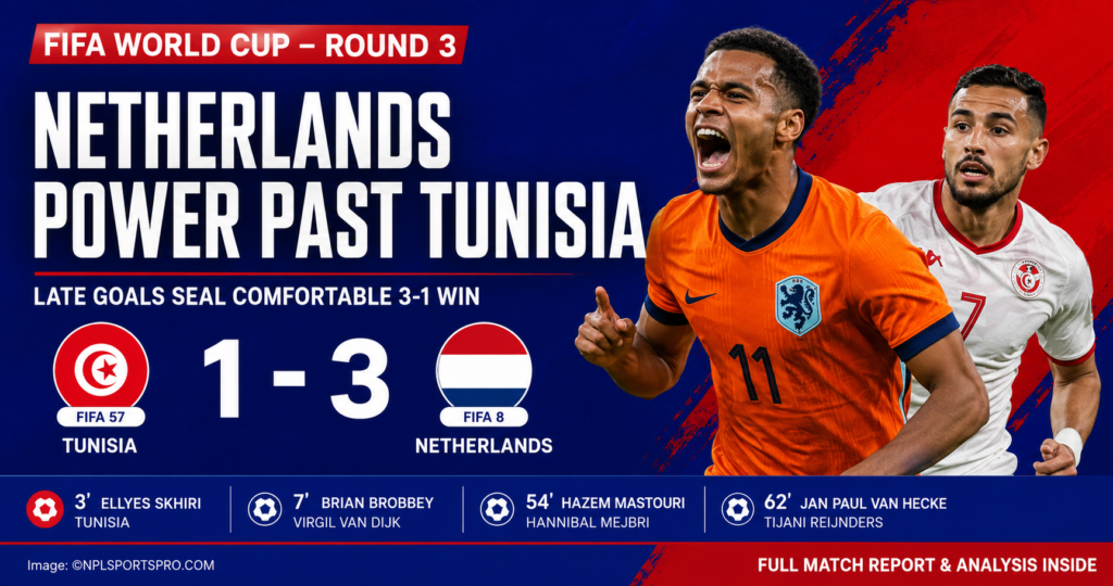 Netherlands beats Tunisia by a 3-1 in the FIFA World Cup Round 3 match